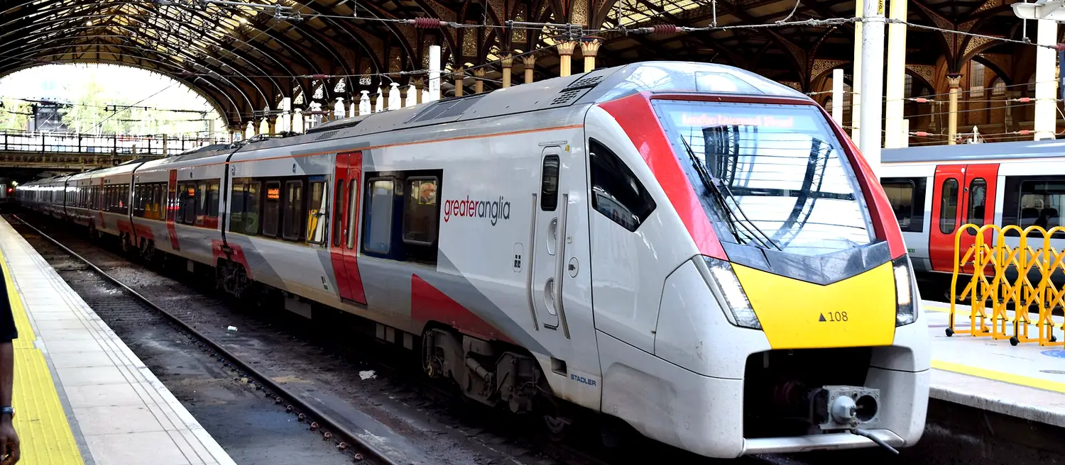 Farnham to Stansted Airport Taxi: Greater Anglia Class 745-1 Stansted Express train at Liverpool Street